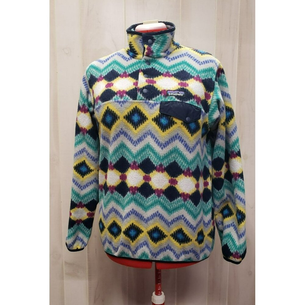 Women's Medium Patagonia Synchilla Snap-T Fleece Pullover Timber Twist Navy Blue